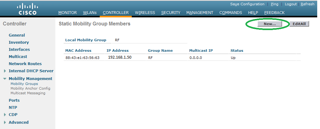 Configuring Mobility on Cisco 5508 WLC